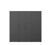 AVANTI TRENDSTORE - Fathie - Armadio con 4 ante battente e 4 cassetti in legno laminato nel colore nero opaco, con ripiani e bastone appendiabiti. LAP ca. 206x200x59 cm.