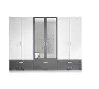 AVANTI TRENDSTORE Lambrugo - Armadio a 6 ante battenti, di cui 2 con specchio e 6 cassetti, in legno laminato di colore bianco/grafite. Misure ca. LAP 272x211x55 cm.