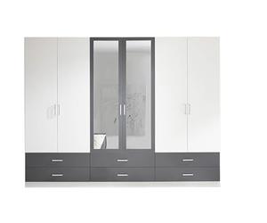 AVANTI TRENDSTORE Lambrugo - Armadio a 6 ante battenti, di cui 2 con specchio e 6 cassetti, in legno laminato di colore bianco/grafite. Misure ca. LAP 272x211x55 cm.