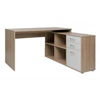 AVANTI TRENDSTORE - Leon - Scrivania ad angolo con 2 cassetti, 1 porta a battente e 4 vani aperti, in quercia Sonoma/bianco d'imitazione. Dimensioni LAP 136x75x138 cm