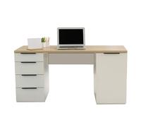 AVANTI TRENDSTORE - Paciano - Scrivania moderna con 4 cassetti Finitura Cashmere lucido e Quercia Baysen Scrivania in legno laminato per ufficio e studioLAP ca. 146x75,4x59,6cm