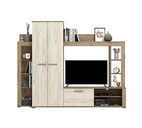 AVANTI TRENDSTORE - Ricigliano - Parete attrezzata in legno laminato nel colore quercia grigio/quercia bianco con armadio e mobile TV. Dimensioni LxAxP 233x185x35 cm