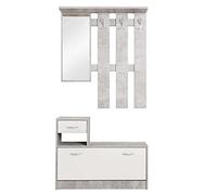 AVANTI TRENDSTORE - Rudolf - Guardaroba da Ingresso con Specchio, 3 Ganci appendiabito e Comoda scarpiera. Perfetta per l'ingresso. Disponibile in diversi colori (Grigio)