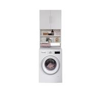 AVANTI TRENDSTORE Torraca - mobile per lavatrice, mobiletto da bagno in legno laminato di colore bianco con ripiani aperti e chiusi. Dimensioni: LxAxP 64x190x25 cm