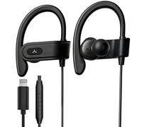 Avantree L171 - Lightning Auricolari Cablati con Microfono e Volume | Ganci per corsa e sport, comodi, certificati MFi per iPhone 11/12/13/14, cuffie cablate bianche