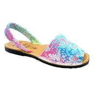 Avarca Sandali da Donna Pelle Menorca Abarca Menorquina cielo blu multicolore floreale motivo a fiori Taglia 35 EU