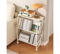 Avdnrya Libreria angolare, carrello per libri, a forma di V, inclinato, con 4 ruote bloccabili, libreria in metallo per camera da letto, soggiorno, casa e ufficio (bianco)