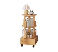 Avdnrya Libreria angolare, libreria rotonda a 2 ripiani, mobile, in legno, girevole a 360°, con cassetto, scaffale angolare stretto (naturale)