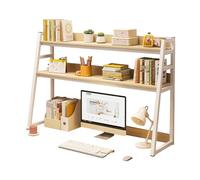 Avdnrya Pannello forato da scrivania, ripiano per computer con 2 ripiani, telaio in acciaio ispessito, stabile e forte portante, libreria (grande, bianco + rovere bianco)