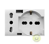 Presa schuko Ave bipasso presa e USB Domus S44 10/16A bianca 44109015USB