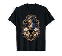 Ave Maria Gratia Plena Vergine Maria Arte devozionale Floreale Maglietta