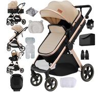 Aveainelle Passeggino 3 in 1, Trio Neonati da Viaggio Reversibile, Passeggino Pieghevole One-Click e Accessori Completi, Doppia Modalità di Freno per Ruote Anteriori e Posteriori