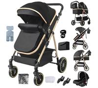 Aveainelle Passeggino 3 in 1, Trio Neonati da Viaggio Reversibile, Passeggino Pieghevole One-Click e Accessori Completi, Doppia Modalità di Freno per Ruote Anteriori e Posteriori (Black)