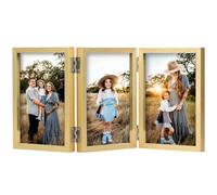 AVEAX Cornice portafoto per 3 foto, 10 x 15 cm, in legno, con parte anteriore in vetro, colore: oro, AX-SY-Tri-Gold-235XK-1PC-6in
