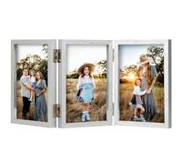 AVEAX Cornice portafoto tripla in legno pieghevole con cerniera 10 x 15 cm, con supporto frontale in vetro, verticale su scrivania, argento, AX-SY-Tri-Silver-235XK-1PC-6in