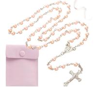 Avec Sacchetto Regalo à Velluto Cattolico Rosario di Comunione con Croce Retrò, Collana con Perline in Velluto