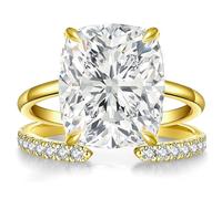 AVECON Set di anelli di fidanzamento allungati con taglio a cuscino da 3 ct/5 ct, per promessa di matrimonio, con zirconia cubica, placcati in oro/oro bianco 14 carati, impilabili, regolabili, anelli