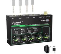 Aveek Mini Mixer Audio,Mixer di Linea Stereo a 4 Canali a Bassissimo Rumore | Mixer Stereo con Ingressi e Uscite Trs da 1/4", Commutazione Stereo/Mono per Chitarra, Tastiera, Basso, Esibizioni dal Vivo