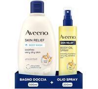 Aveeno Skin Relief Set Corpo donna con Bagnoschiuma lenitivo senza sapone e profumo con triplo complesso di Avena 500 ml e Olio corpo idratante pelle secca e sensibile 200 ml - Kit Esclusiva Amazon