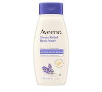 Aveeno Stress Relief Body Wash with Soothing Oat, Lavender, Chamomile & Ylang-Ylang Essential Oils, Dye- & Soap-Free Calming Body Wash for Shower Gentle on Sensitive Skin, 18 fl. oz