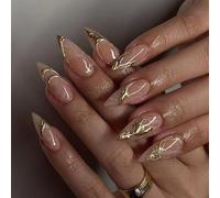 Avejjbaey 24 unghie finte 3D, unghie acriliche a forma di mandorla, basta premere le unghie, coperture lucide, per