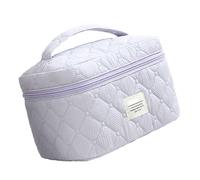 Avejjbaey Borsa cosmetica trapuntata in cotone, grande capacità, borsa per trucco, borsa per la cultura da viaggio con, Viola, 13cm