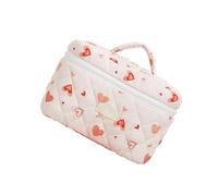 Avejjbaey Borsa da trucco a forma di cuore per donne e ragazze, borsa cosmetica trapuntata in cotone, grande capacità, Stile 3, 25*17*2