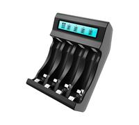 Avejjbaey Caricabatterie efficienti per batterie Litio 2A 3A con Schermo LCD Adattatore Ricarica con Porta Tipo C a 4 Slot Caricabatterie Professionali a Slot Multipli per batterie Litio con