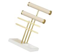 Avejjbaey Espositore per gioielli a forma di T salvaspazio con strati staccabili Struttura in metallo e legno per orecchini anelli Torre di visualizzazione gioielli moderna per uso domestico