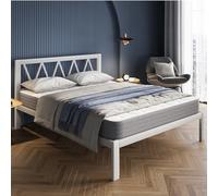 Avenco Struttura Letto Una Piazza e Mezza 120x190cm Rete Letto con Testiera a Doghe in Legno, Base del Materasso, Spazio di Archiviazione Sotto al Letto, Montaggio Facile, Bianco