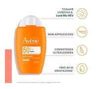 Avène Solare Ultra Fluid Invisibile Alta Protezione SPF50 50 ml Protezione solare alta SPF50 per la pelle sensibile del viso con una consistenza ultra fluida e leggera. Protegge dai raggi UVA, UVB e d