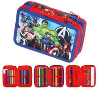 Avengers Astuccio per bambini - 3 scomparti con cerniera con penne, matite, righello, forbici e altro - Set di cancelleria Avengers per ragazzi e ragazze - Astuccio regalo per il rientro a scuola