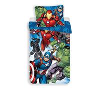 Avengers Blu Copripiumino Singolo 140x200 Cotone Marvel Regalo | Set lenzuola reversibile | Cotone naturale traspirante | Marvel ufficiale | Bambini | Regalo | Lavabile in lavatrice