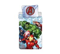Jerry Fabrics Marvel Avengers - Set copripiumino e cuscino, 2 pazzi, per letto singolo, con Hulk and Iron Man Captain America Thor, 100% cotone