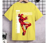 Avengers-Iron Man, slogan con lettere, film e televisione, motivi di personaggi dei fumetti stampati sul retro, stesso stile per ragazzi/ragazze in primavera ed estate, maglietta in cotone a coste in