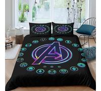 Avengers logoSet Di Copripiumino microfibra 3 Pezzi stampa 3D con cerniera neon glow design copripiumino con federa soffice ultra morbido e traspirante for bambini adulti ragazzi Double（200x200cm）
