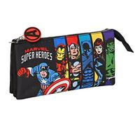 AVENGERS Super Heroes - Astuccio triplo, astuccio per bambini, ideale per bambini dai 5 ai 14 anni, comodo e versatile, qualità e resistenza, 22 x 3 x 12 cm, colore: nero, Nero, Estándar, Casual