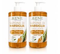 Avenil Sapone di Marsiglia Emolliente Calendula e Avena Bio 500ml, Set 2 Flaconi da 500ml, 100% Sapone Vegetale, Hand and Face Soap
