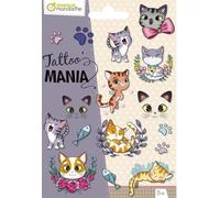 AVENUE MANDARINE CC056C Tattoo' Mania- Foglio da 10 tatuaggi temporanei per Bambini - Gatti - 1 Foglio di tatuaggi 12,8x9 cm - A partire dai 5 anni