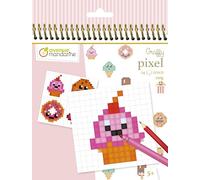 Avenue Mandarine GY099C - Quaderno a spirale Graffy Pixel 24 pagine da colorare (12 modelli x2 - 24 fogli quadrettati bianchi) 250g, Prelibatezze Kawaï