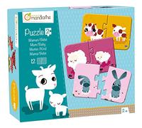 Avenue Mandarine JE502O - Scatola da 12 puzzle 2 pezzi Mamma e cuccioli 8x12 cm da ricomporre