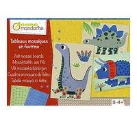 Avenue Mandarine KC091C- Quadri dinosauri da completare con il pannolenci con forme geometriche- Hobby creativi Bambini - 4 fogli Dinosauri + 6 fogli di stickers in pannolenci - Dai 3 anni