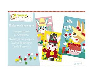 Avenue Mandarine KC122C - Una scatola creativa Quadretti di pompons che include 3 fogli stampati da decorare con pompons Multicolori