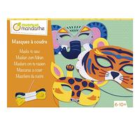 Avenue Mandarine KC135C - Kit Creativo maschere animali in pannolenci da cucire - 1 Maschera Giraffa + 1 Maschera Elefante + 1 Maschera Tigre + 1 ago + 3 gomitoli di filo - A Partire dai 6 Anni