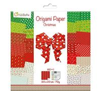Avenue Mandarine OR506C - Confezione da 60 fogli origami 20x20 cm 70g (30 motivi x 2 fogli) e un foglio di adesivi inclusi, Natale 2