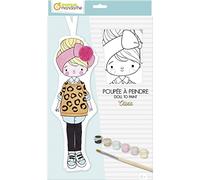 Avenue Mandarine PP0043C- Una scatola di bamboline da dipingere che comprende una bambolina da 30 cm, un pennello, un pompon da incollare e 6 confezioni di vernice - Olivia