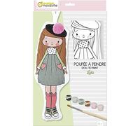 Avenue Mandarine PP040C - Scatola bamboline da appendere che include una bambolina da 30 cm, un pennello, un pompon da incollare e 6 tubetti di colore, Lisa