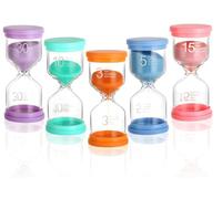 Avernest 5 Pezzi Set di Clessidre in Vetro di Alta Qualità, Timer Visivo e Timer da Cucina 3/5/10/15/30 Minuti, Clessidra Bambini per Studio, Giochi, Gestione del Tempo e Set Cucina Bambini