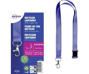 Avery - 10 cordini da collo con motivo bianco/blu con moschettone in metallo 2 cm - Cordini porta badge in poliestere riciclato satinato morbido - Cordini identificazione, porta carte con clip di