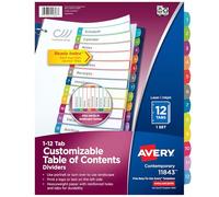 Avery 11843-12 divisori per raccoglitori a 3 anelli, multicolori, con indice modificabile, set da 24 pezzi